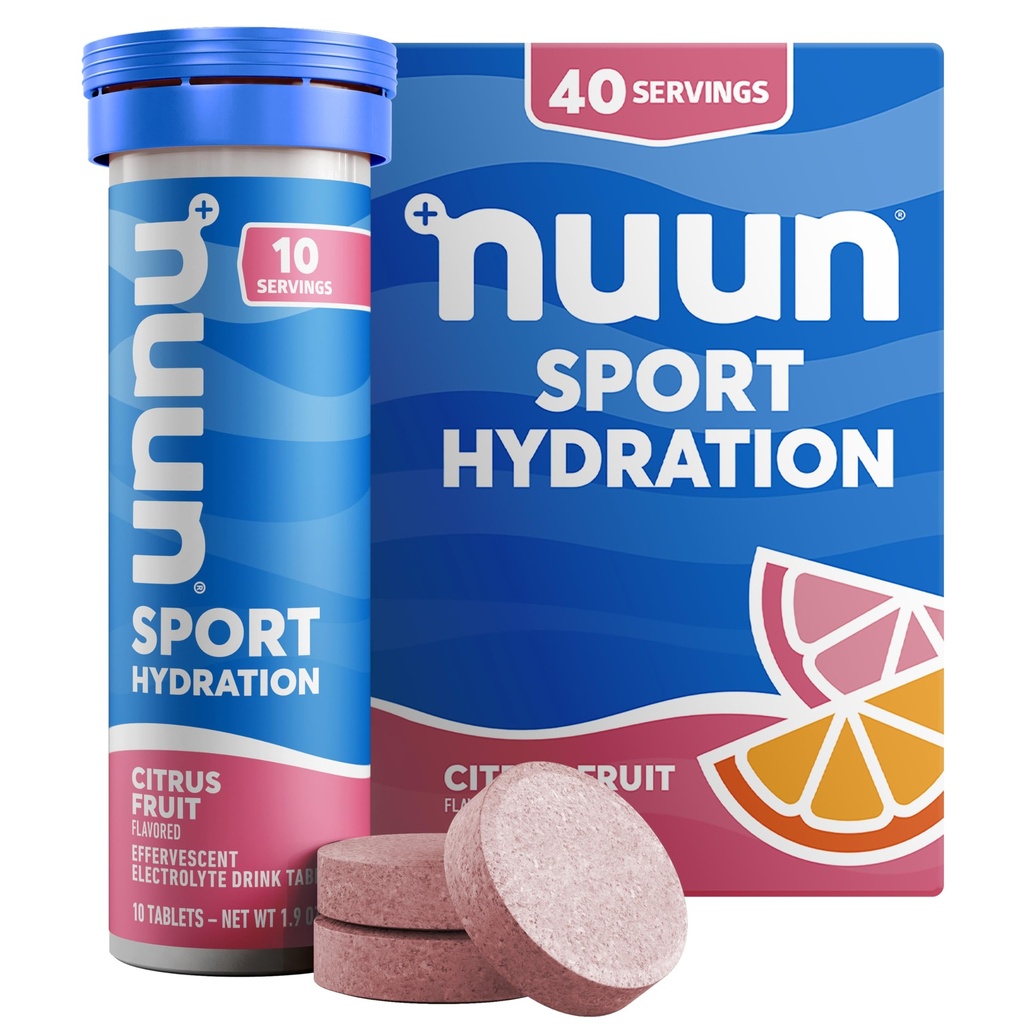 Nuun Sport Electrolyt tabletten met Magnesium, Calcium, Kalium, Chloride en Natrium, Glutenvrij & Vegan, Citrus Fruit, 4 Pack (Totale porties)