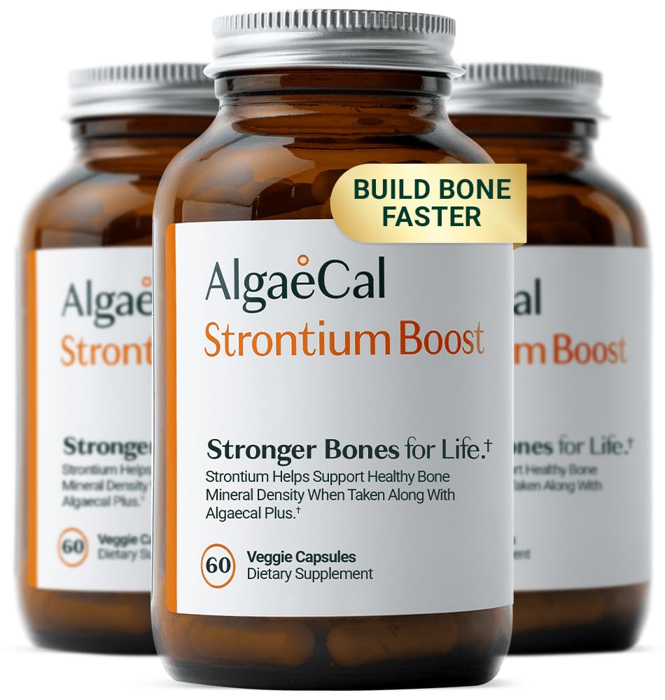 AlgaeCal - Strontium Boost, Natural Strontium Supplement for Bone Density Increase, Strontium Citrate 680 mg, Easy to Swallow for Bone Health & Bone Strength, Gluten-Free - Veggie Caps, 3 Month Supply