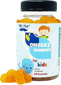 60 Gummies 2 Mois Fournitures $ Tastey Orange Flavor $ 4+ Years $ Omega-3 avec EPA & DHA, Omega 3 pour les enfants, Omega 3 Gummies, Gummies huile de poisson, Omega-3 Acides gras Gummies