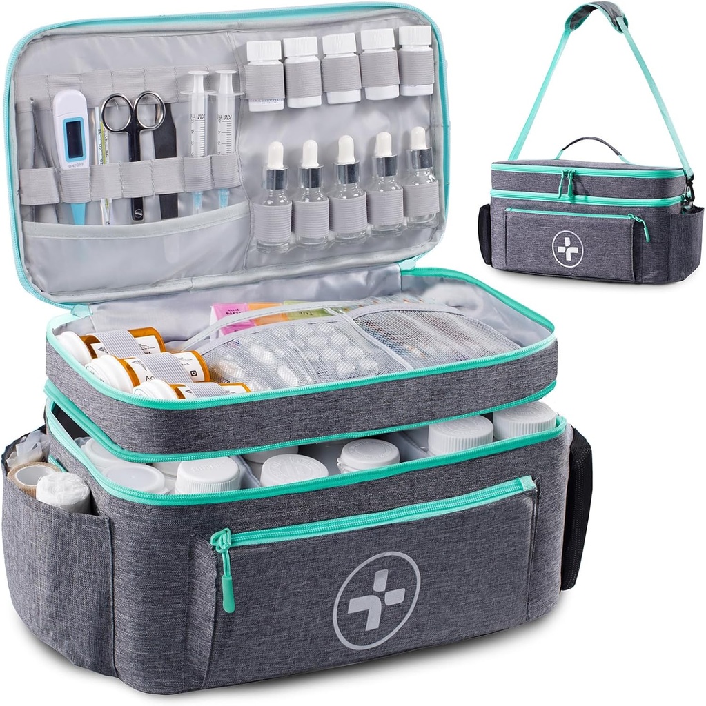 BAGSFY Travel Medicine Bag Organizer, Medical Bag Lege, Pill Bottle Organizer voor thuis, Grote Medicatie Opslag, Travel Carrying Case Eerste Hulp Kit Bags Lege, Nood Kit.