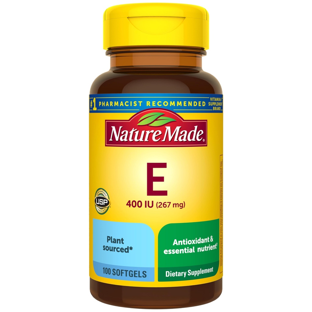 Nature Made Vitamin E 267 mg (400 IE) d-Alpha, Dieetsupplement voor Antioxidant Support, 100 Softgels, 100 Day Supply