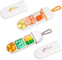 Toplive 2 Pack Travel Pill Organizer, Portable Pill Container Mini Daily Pill Organizer, Small Pill Case Travel Medicine Organizer Pocket Vitamine Supplement Fish Oil Box, White Orange & White Grey