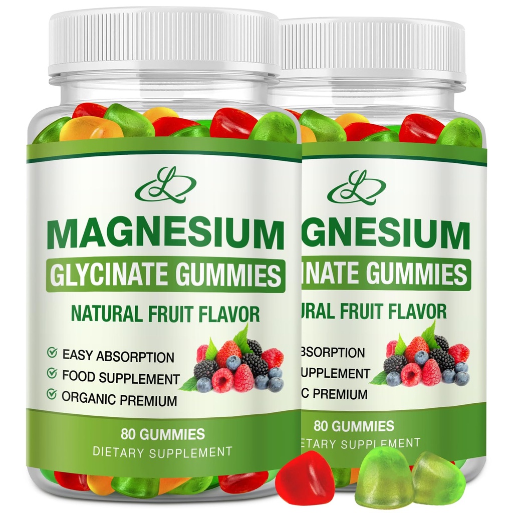 Magnesium Glycinate Gummies voor volwassenen en kinderen 600mg, Hoge Absorptie Kalium Magnesium Supplement voor Slaap, Magnesium L-Threonaat, 160 Tel.