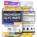 Magnesium Glycinate Gummies 400mg, High Absorption Magnesium Supplement for Women, Men and Kids, Muscle Support and Relaxation, Sugar Free, Vegan, 60 Days Supply
