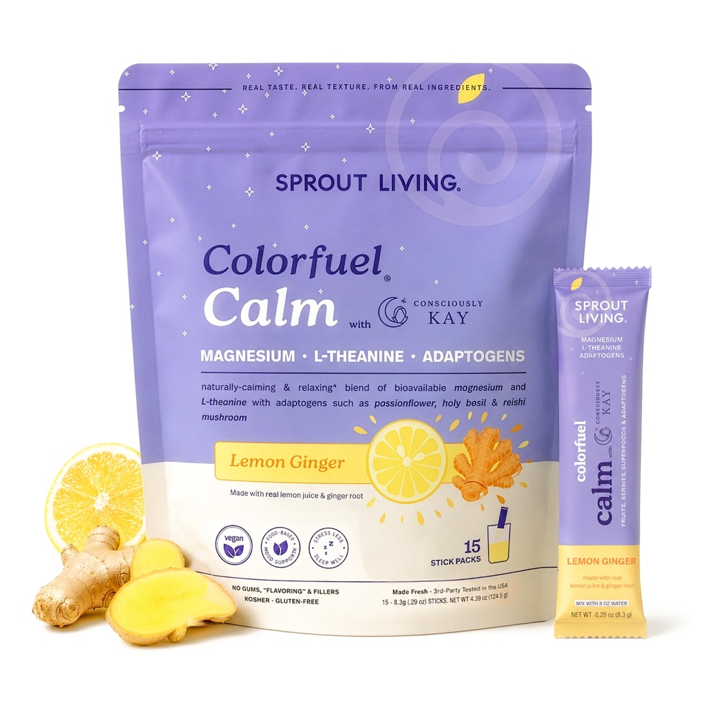 Colorfuel Calm Magnesium Powder Mix for Sleep & Stress | L-Theanine, GABA, Passionflower, Vitamin C, Lemon Ginger Flavor (15 Stick Packs)