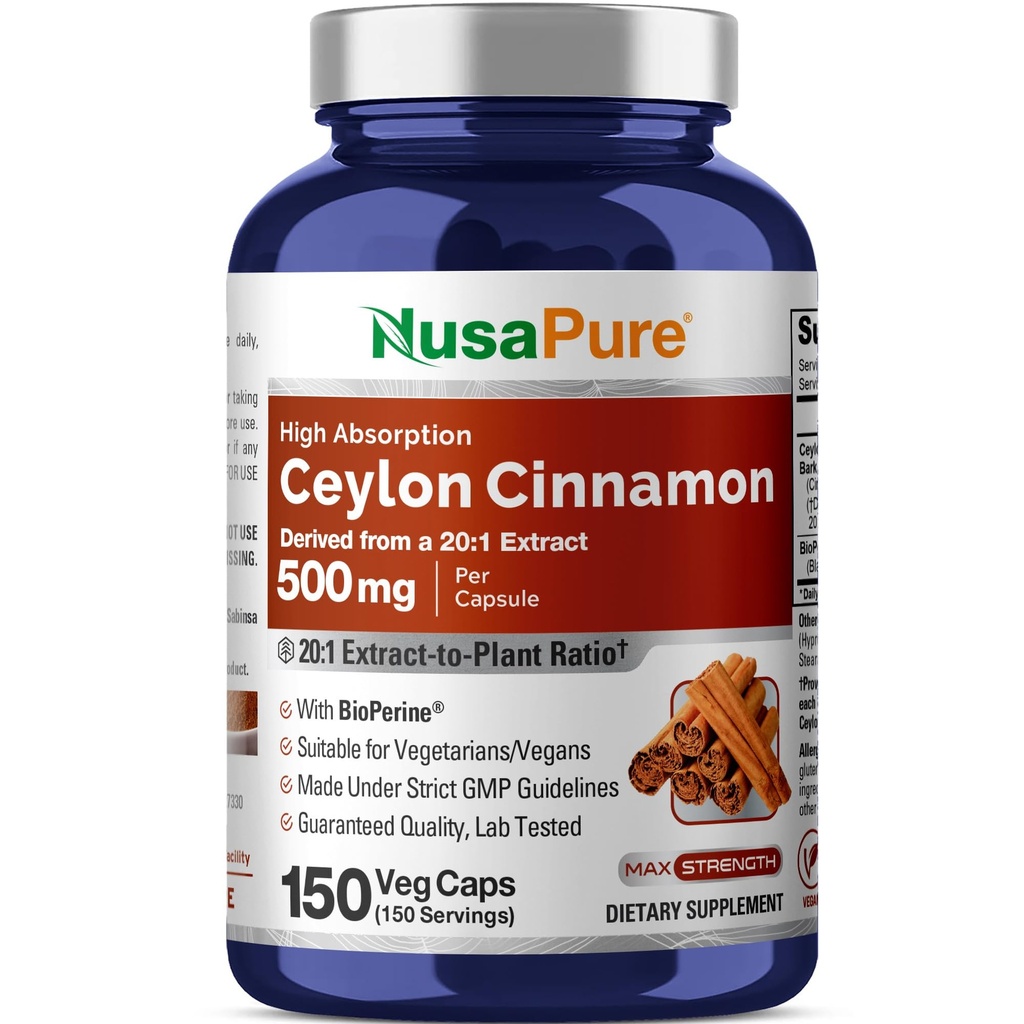 NusaPure Ceylon Cinnamon20:1 Extract, 500 mg Equivalent aan 10.000 mg Per caps 