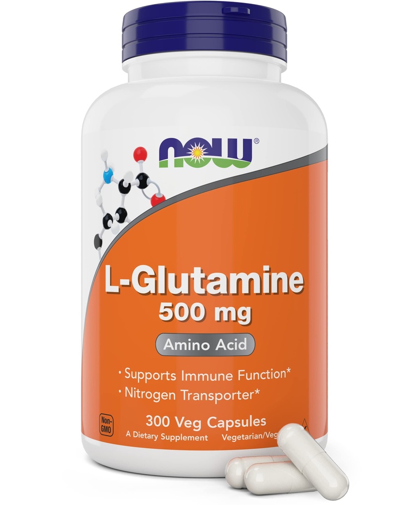 Maintenant L-Glutamine 500mg 300 Capsules de Veg - Supplément non-OGM - Lglutamine Vegan Caps