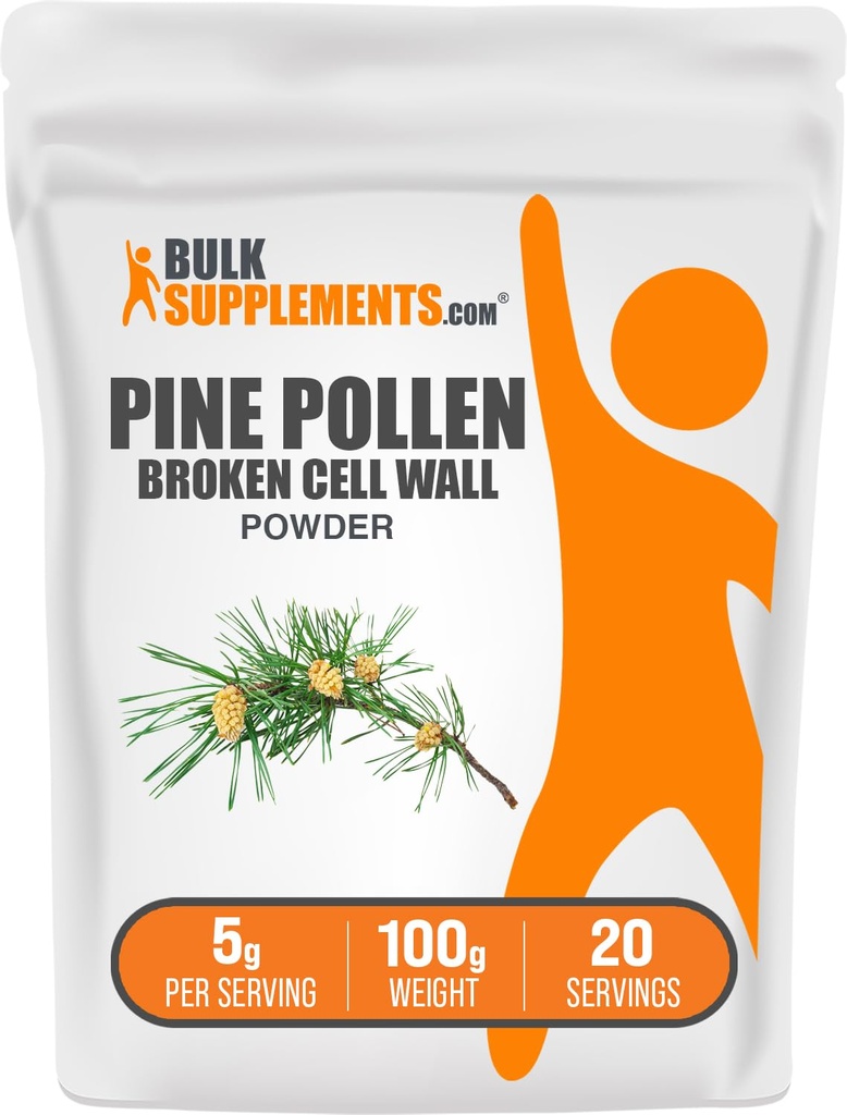 BulkSupplements.com Pine Pollen Poeder - Gebroken celwand, Pine Pollen Supplement, Kruidensupplement - Glutenvrij, 5g per portie, 100g (3,5 oz) (verpakking van 1)