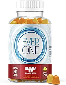 Huile de poisson oméga Gummies pour adultes et adolescents avec DHA - Soutien Cerveau et supplément de santé cardiovasculaire - Vegan, sans gélatine, sans OGM - Delicious Orange et citron aromatisé avec Oméga 3, 6 et 9