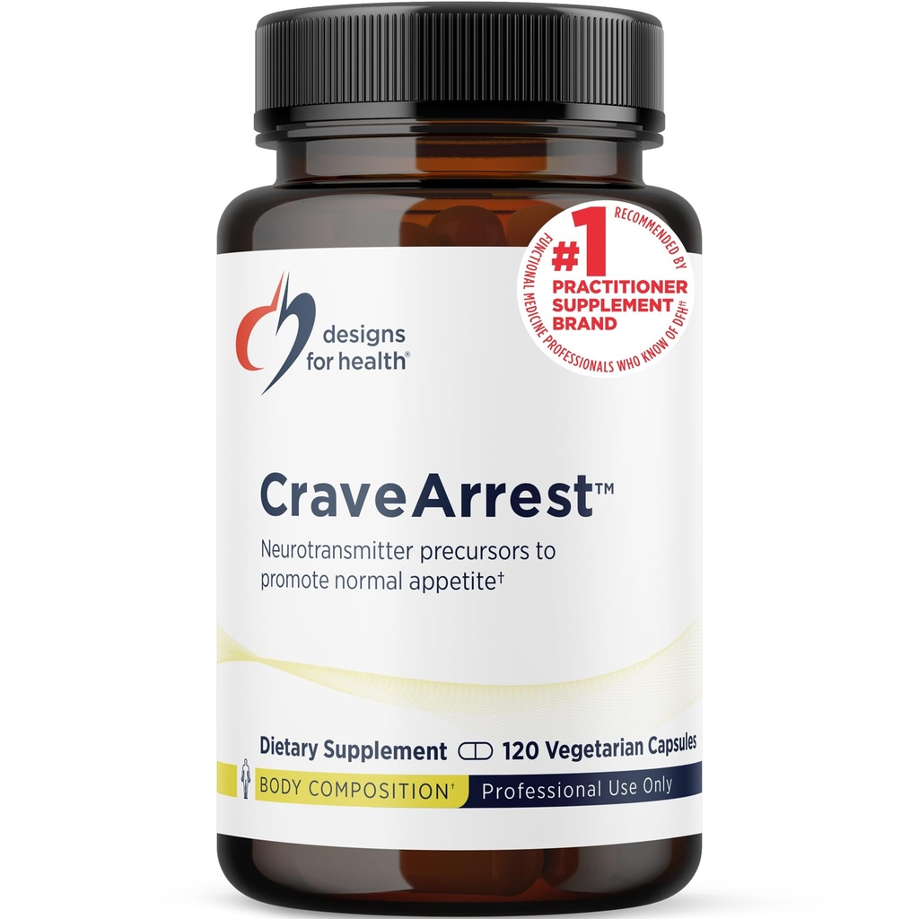Designs for Health CraveArrest - L-Tyrosine Anti-Craving Ondersteuning Supplement met 5-HTP, B6, Rhodiola, B12 - Ontworpen voor Serotonine + Dopamine Ondersteuning (120 Capsules)