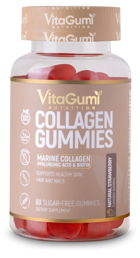 Collagen Gummies | 500mg Type I Marine Collagen, Hyaluronic Acid, Biotin, Vitamin C & Zinc | Supports Healthy Skin, Hair & Nails | 60 Sugar-Free Vegan Gummies | Strawberry Flavour
