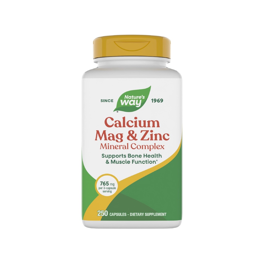 Nature's Way Calcium Magnesium & Zink Mineral Complex, ondersteunt Bone Health & Muscle Function*, Immune Support*, 250 Capsules (Verpakking mei Vary)