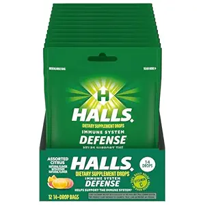 HALLS Defense Assorted Citrus Vitamin C Drops, 12 Packs of 14 Drops (168 Total Drops)