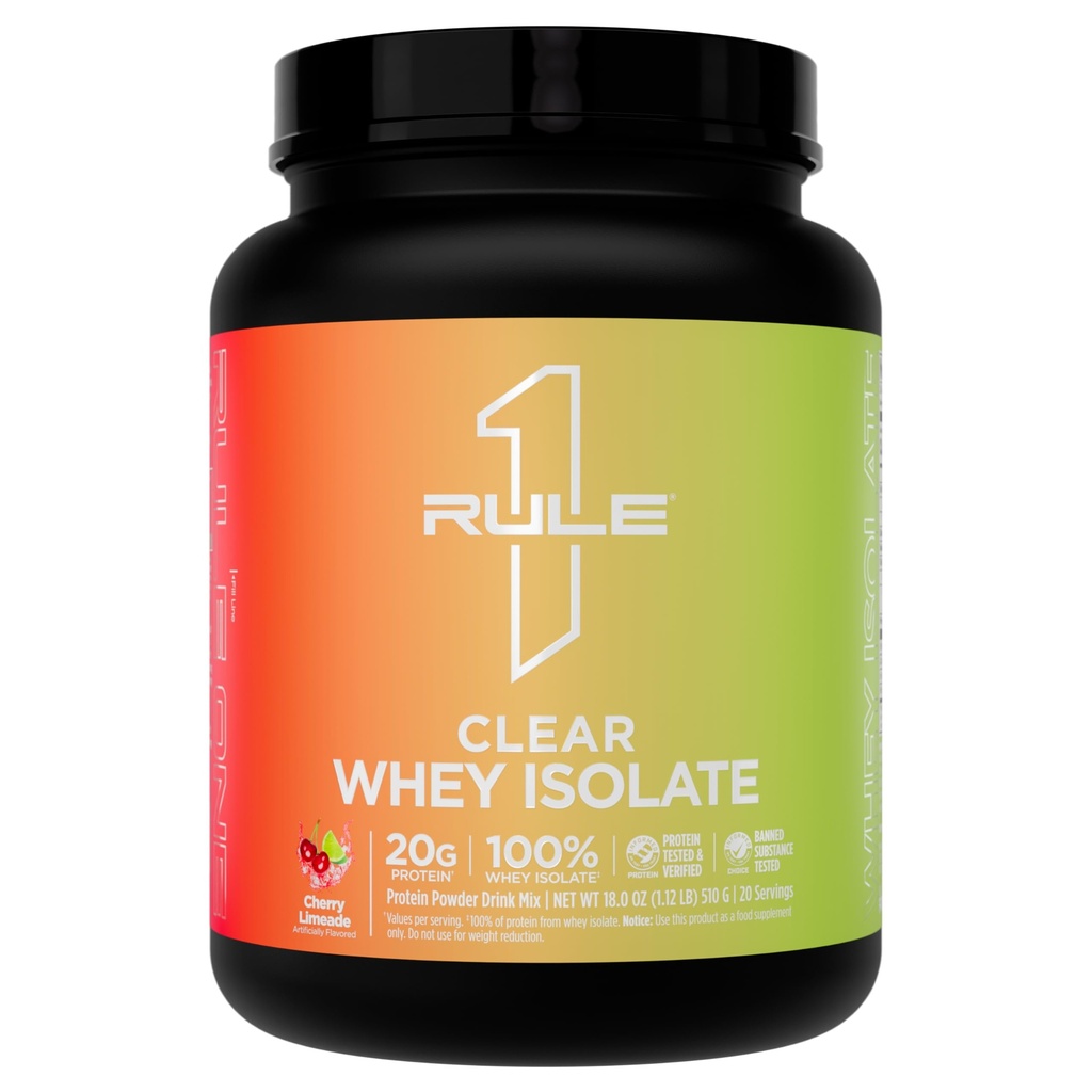 Rule 1 Proteins Clear Whey Isolate, Cherry Limeade, 20 Servings | 20g All-Whey Isolate Protein Mix, Over 9g EAAs, 90 Calories, Zero Sugar, Easy to Digest, Light, Crisp, and Refreshing Taste