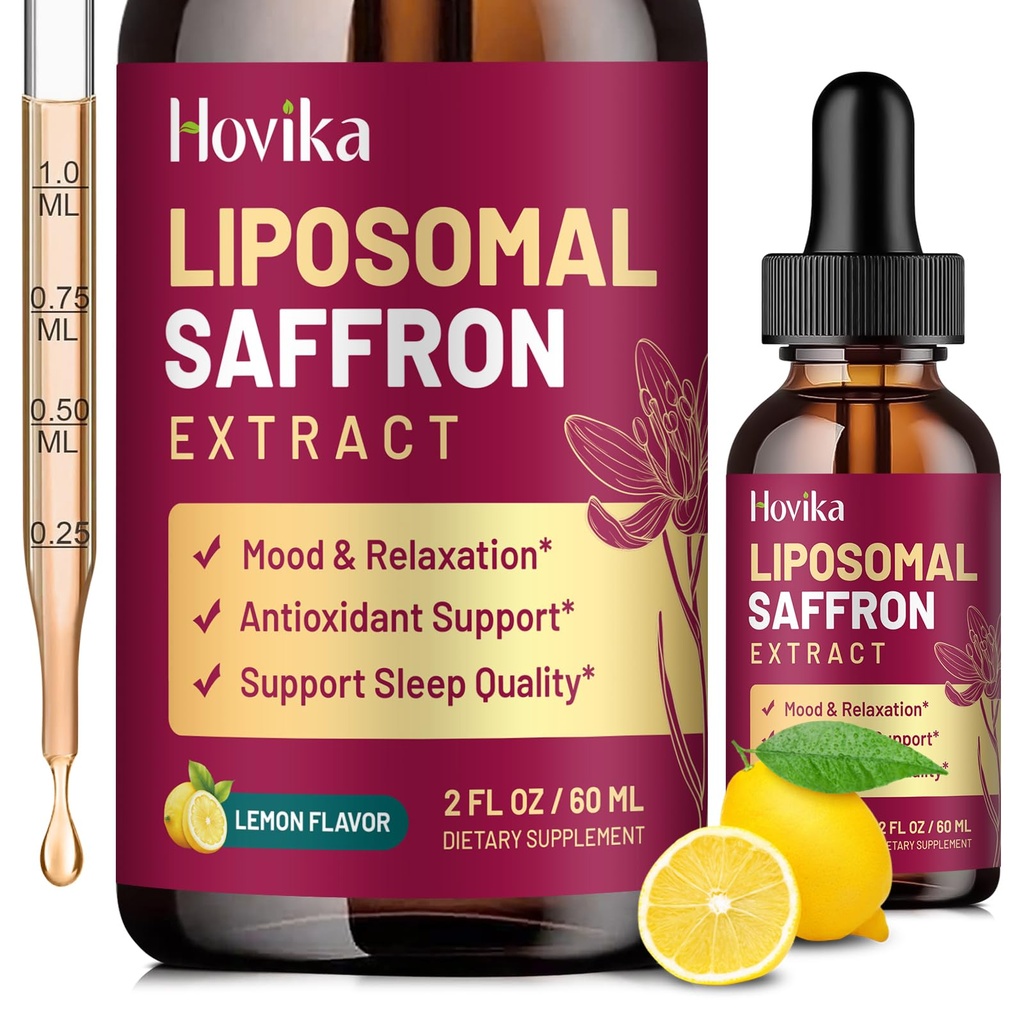 Liposomal Saffron Supplements - 88.5mg Saffron Extract Liquid Drops with L-Theanine, Chamomile, Vitamin C, B6, B12 & D3 for Antioxidant, Immune, Mood, Energy, Focus & Sleep - 2 Fl Oz Lemon Flavor