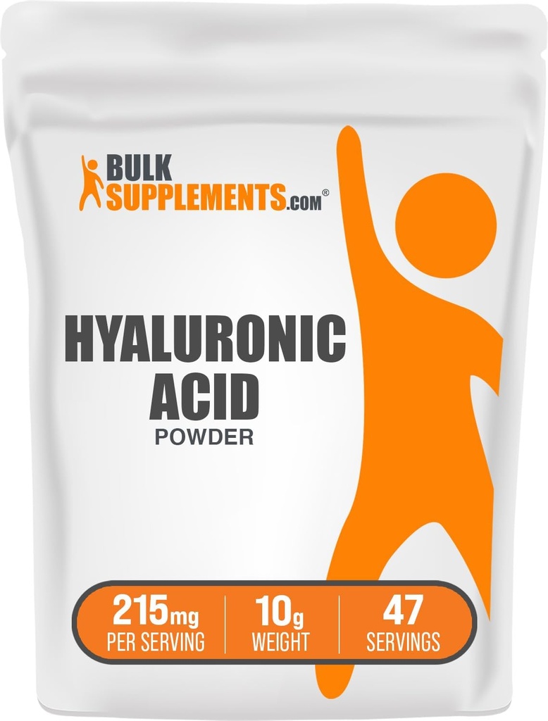 BulkSupplements.com Poudre d'acide hyaluronique - comme Hyaluronate de sodium, suppléments d'acide hyaluronique - grade alimentaire, sans gluten - 215mg par portion, 10g (0,35 oz) (paquet de 1)