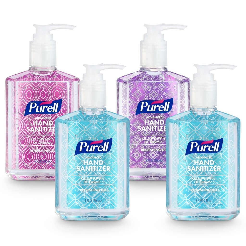 Purell Advanced Hand Sanitizer Refreshing Gel Design Series, Clean Scent,Clear, 8 Fl Oz Pump Bottle (Pack of 4), 9652-06-ECDECO