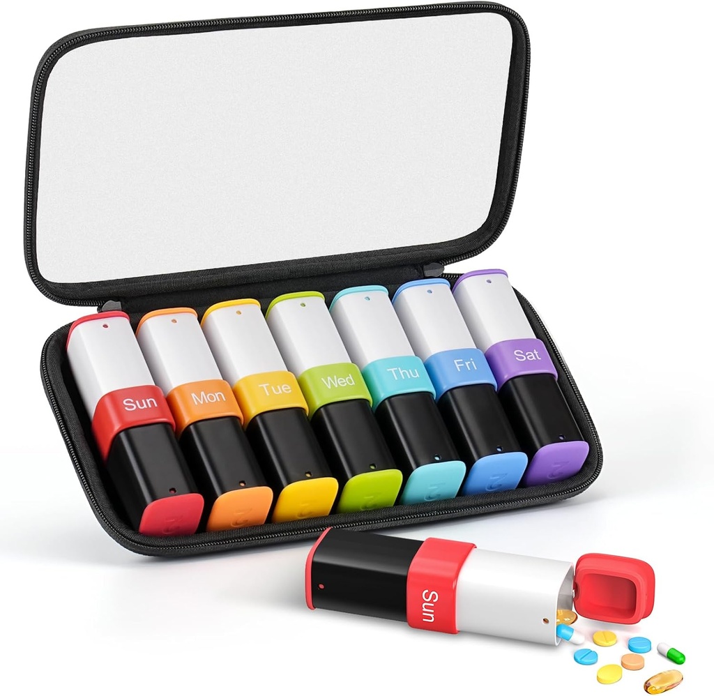 Lotour Weekly Pill Organizer 2 fois par jour avec un sac en cuir PU, une grande boîte à pilules de 7 jours, un étui quotidien Am Pm Pill, un contenant portatif pour les médicaments, les vitamines, l'huile de poisson