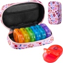 Serfeymi Weekly Travel Pill Organizer 2 keer Een dag AM PM Geupgraded Regenboog Pill Box 7 dag met Portable Zipper Canvas Pill Case, Medicine Organizer voor pillen, Vitaminen, Visolie - Roze 01