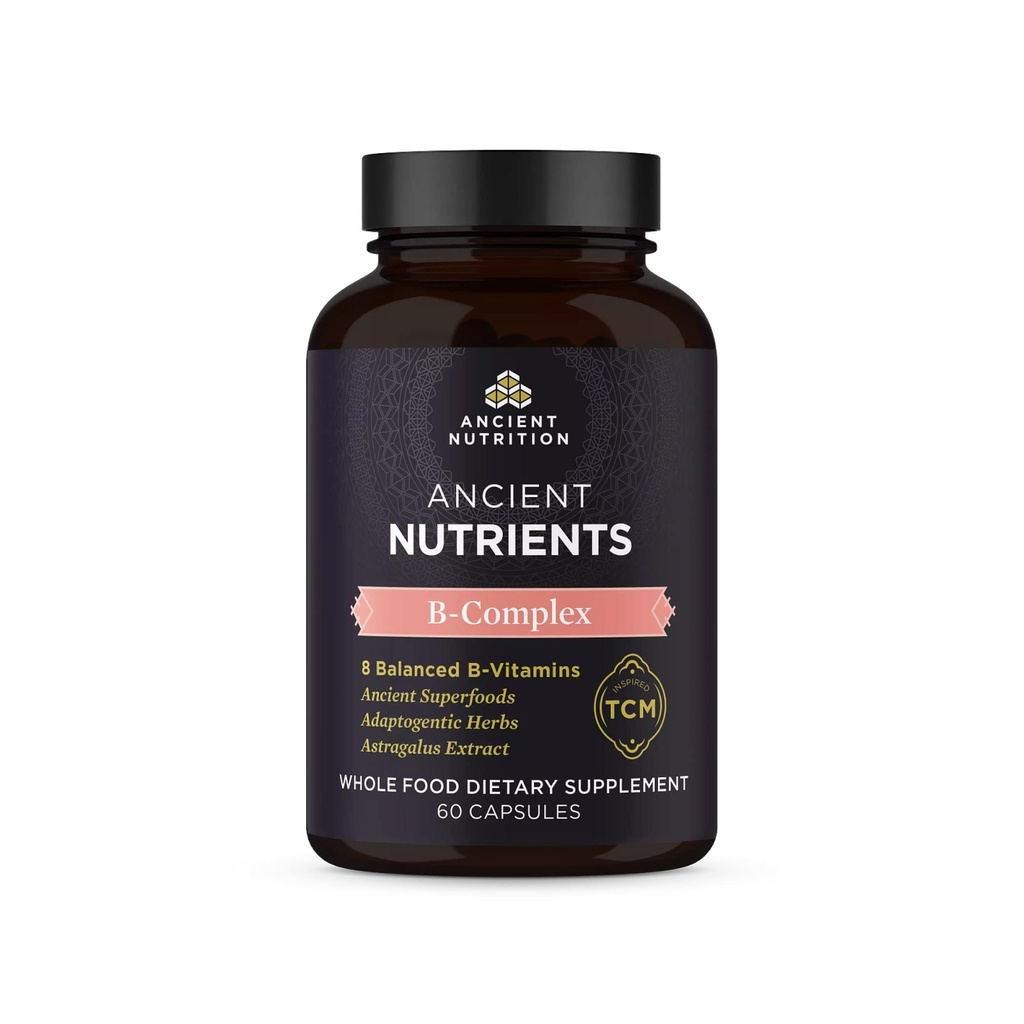Oude Voeding Vitamine B Complex Supplement, 8 Balanced B-Vitamins, Ondersteunt gezonde energieniveaus, Adaptogene Kruiden, Enzyme geactiveerd, Paleo & Keto Friendly, 60 Capsules
