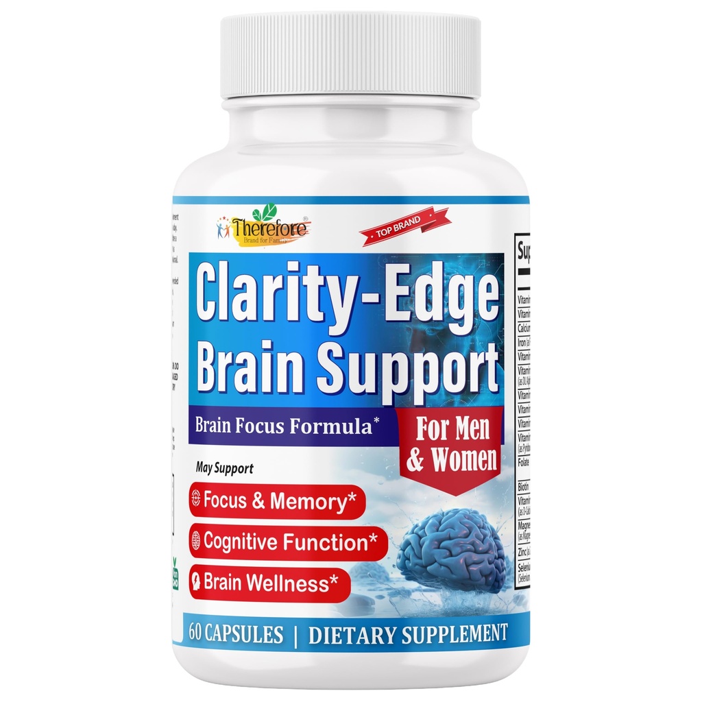 Clarity Edge Brain Supplement for Focus, Memory, Mental Clarity, Cognitive Support and Concentration with Phosphatidylserine Supplement & L-Tyrosine for Adults 60 Capsules