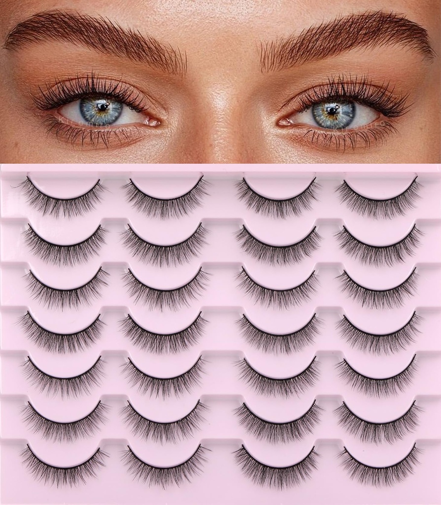 Kiromiro Natural Lashes Wispy Fake Eyelashes Nautal Look 10mm 3D Mink Lashes Extension Soft Strip Eyelashes Pack
