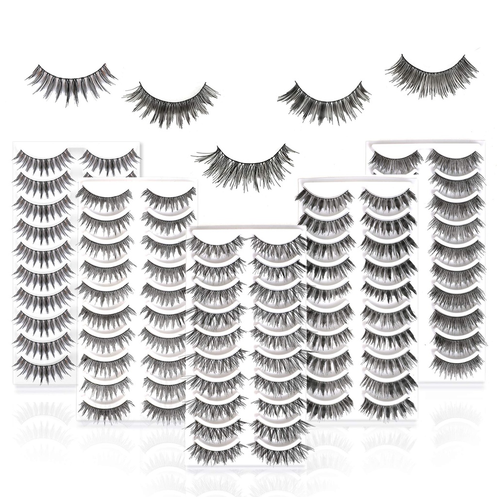 50 Pairs 5 Styles MUSELASH False eyelashes set professional 100% Handmade natural, glamorous, demi wispies, volume multipacks, cotton band, 10 Pairs Eyes Lashes Each