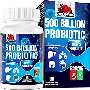 Probiotica voor mannen, 500 Miljard CFU & 12 Heren Probiotica voor de spijsverteringsgezondheid + 4 Biologische Prebiotische Vezel, voor de spijsvertering, Gut, Immune Health, Opgeblazen, Gas, Energie Ondersteuning, Plank Stabiel - 60 Capsules