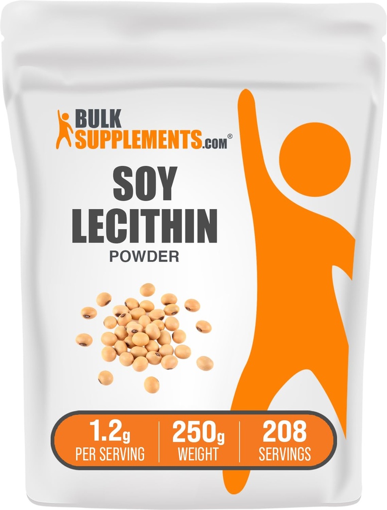 BulkSupplements.com Soy Lecithin Powder - Lecithin Supplement, voedingssupplement, Food Grade - Glutenvrij, 1,2g per portie, 250g (8.8 oz) (pakket van 1)