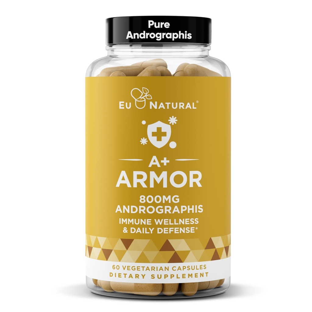 A+ Armor Andrographis Pure 800 Mg – Fonction du système immunitaire en bonne santé, bien-être physique, force potentielle pour la protection saisonnière – Full-Spectrum & Standardized – 60 capsules Vegan Soft