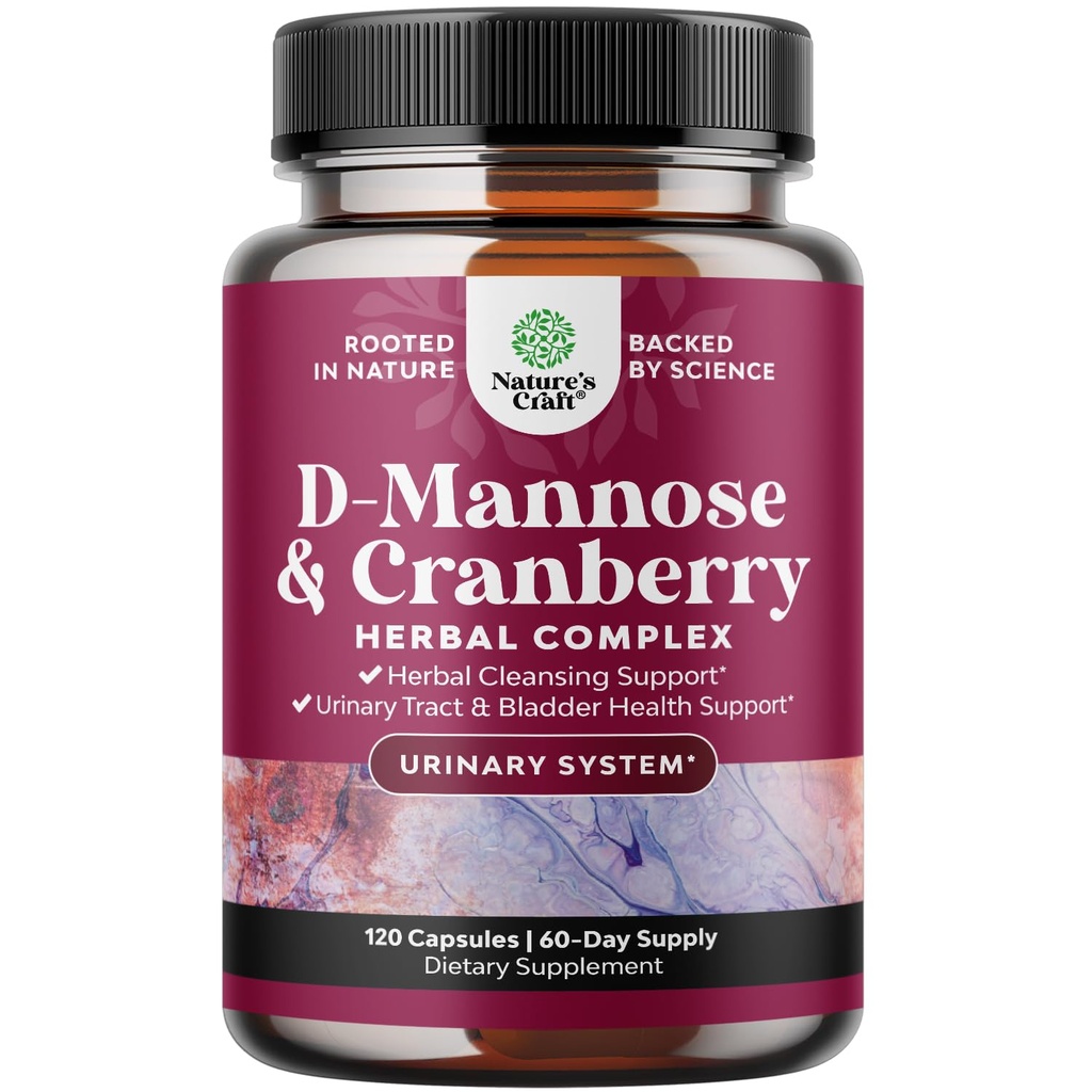 D Mannose met Cranberry Supplement - Potent D Mannose 1000mg Capsules for Nieren Defense Support & Cleanse and Urinary Tract Health for Women & Men - Bladder Health Supplement for Adults - 120 Tel.