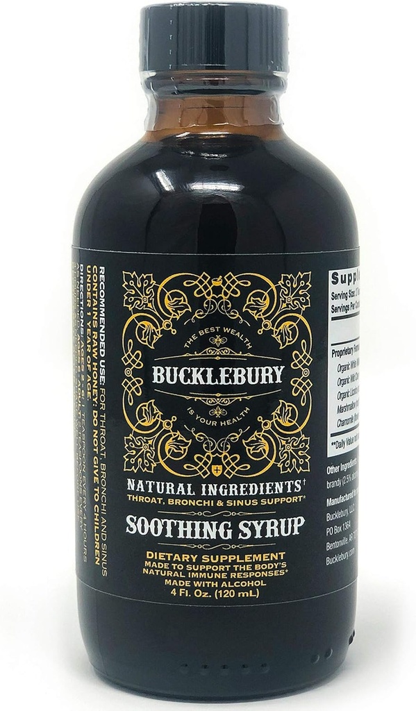 BUCKLEBURY Kalmerende Kruidensiroop - Bovenste ademondersteuning, Originele Premium Kruiden Alles in één supplement voor Sinus, Bronchi, Keel, en ademondersteuning - 4oz