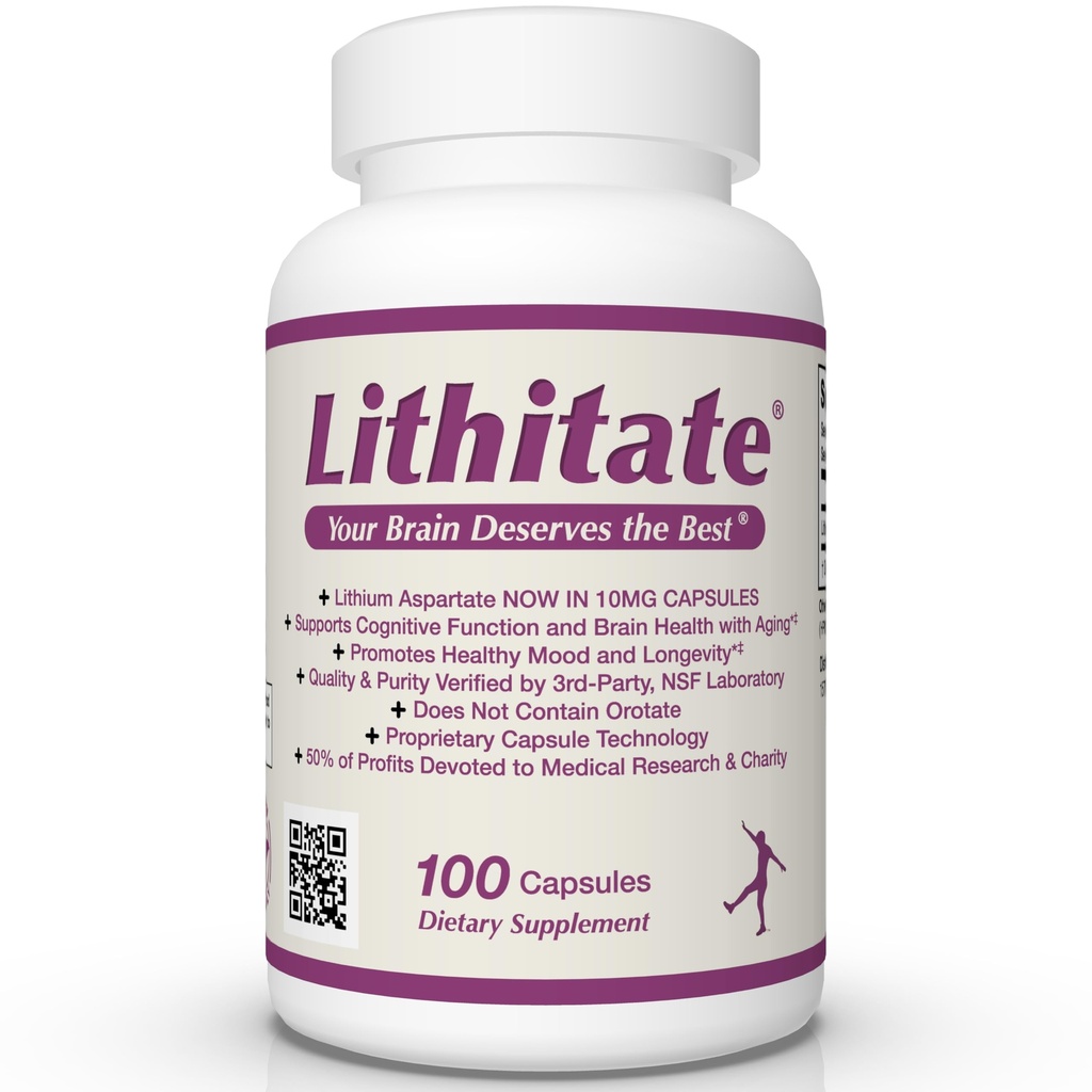 Lithium Aspartate 10mg=$ soutient la fonction cognitive et la santé du cerveau avec le vieillissement=$ Certifié NSF=$ favorise la clarté mentale, l'humeur saine et la longévité=$ Supplément naturel=$100 Capsules