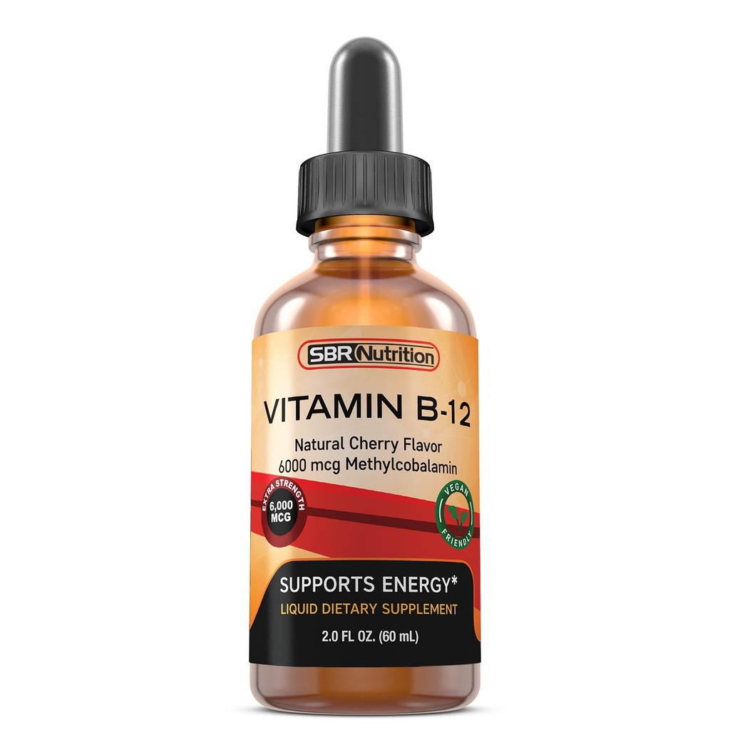 Extra sterkte 6000 mcg Vitamine B12 Sublingual Liquid Drops - Methylcobalamine, VIT B 12 Ondersteunt Energie, Max Absorptie, 60 Servures, Niet-GMO, Vegan Friendly, Vervaardigd in de VS