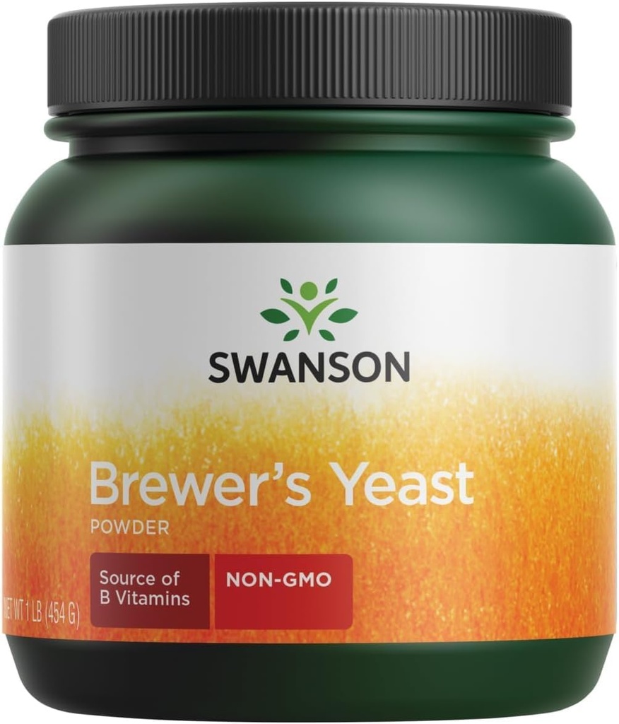 Swanson 100% Pure Brewer's Yeast Powder, Herbal Supplement, Source of B Vitamins, Total Fat 1.5 Grams 2%, GMO-Free 1 lb (454 g) Pwder