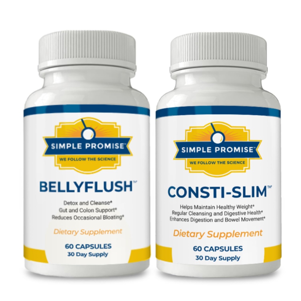 Simple Promise Digestive Wellness Duo – Supports Gut Health & Regularity – BellyFlush & Consti-Slim for Digestive Comfort and Enzyme Support – 30 Days Supply
