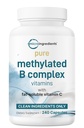Micro-Ingrediënten Pure Methylated B Complex, 240 Capsules, 11-in-1 Formula met B12, Thiamine, Folaat, Inositol, Choline en Vitamine C Ondersteunt Energie, Mood & Nerve Health Filler Free, Non-GMO