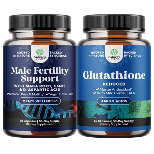 Bundle of Pre Conception Male Fertility Supplement with CoQ10, Maca Root, Methyl Folate & D-Aspartic Acid and Reduced Glutathione Supplement with Milk Thistle - 1000mg per Serving Pure L Glutathione