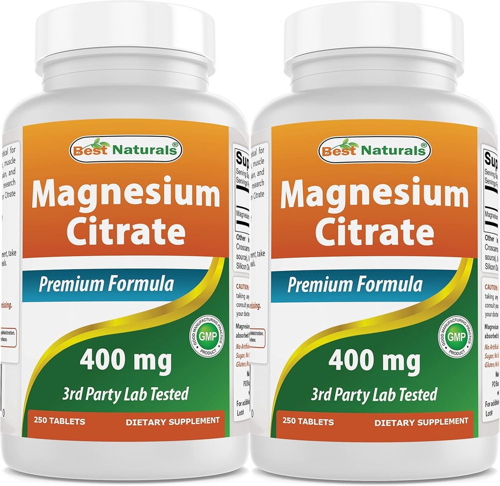 Best Naturals Magnesium citraat (Citrato de Magnesio) 400 mg 250 tabletten (400 mg elementair magnesium per 2 tabletten) (2)