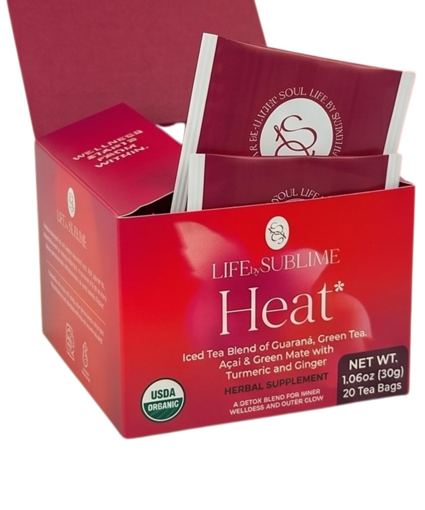 Life by Sublime Heat Organic Iced Detox Tea Blend – Premium Guaraná, Green Mate & Green Tea with Turmeric, Açai, and Ginger – Inner Warmth, Metabolism & Circulation Supplement – 20 Tea Bags