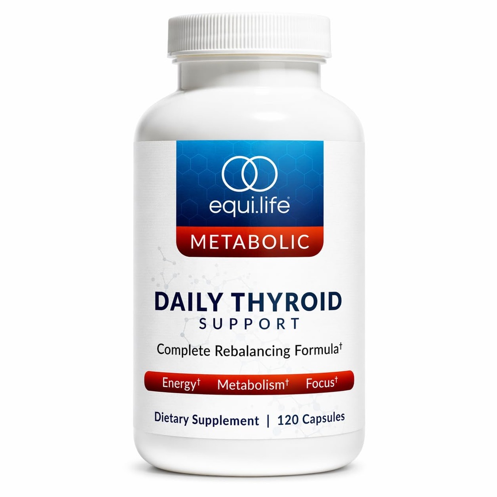 Equilife Thyroid Support, Vitaminen en Mineralen Supplement met Vitamine C, Zink, Vitamine E, Jodium en Selenium, Adaptogenen & Aminozuren Formule, Algemene Wellness Ondersteuning, Glutenvrij, 120 Capsules