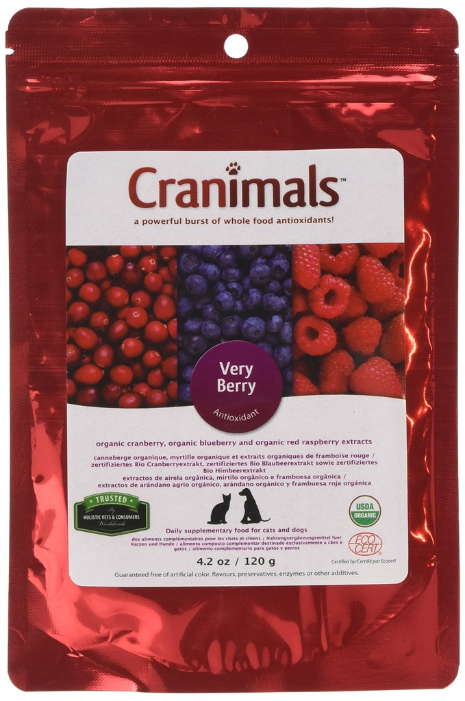 Cranimaux Très Berry Antioxydant Superfood Poudre de baies pour chiens et chats - Boost antioxydant naturel des canneberges, framboises et bleuets, 120 g/ 4.2 Oz Sac