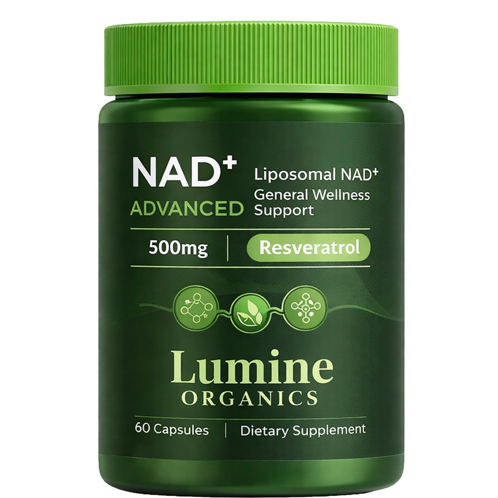 Lumine Organics NAD+ Supplement with Nicotinamide Riboside, Resveratrol & Quercetin – Liposomal Capsules for Daily Cellular Energy Support – 60 Capsules – Vegan, Gluten Free
