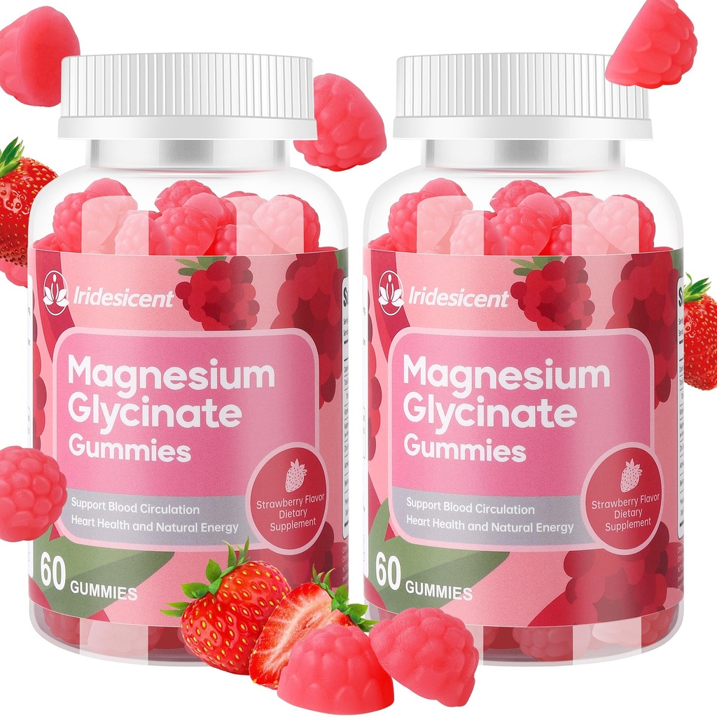 Magnesium Glycinate Gummies 400mg, Suikervrij Magnesium Supplement w/Ashwagandha, Zink, Vegan Magnesium Glycinate Supplement voor volwassenen - 120 Aardbei Gummies