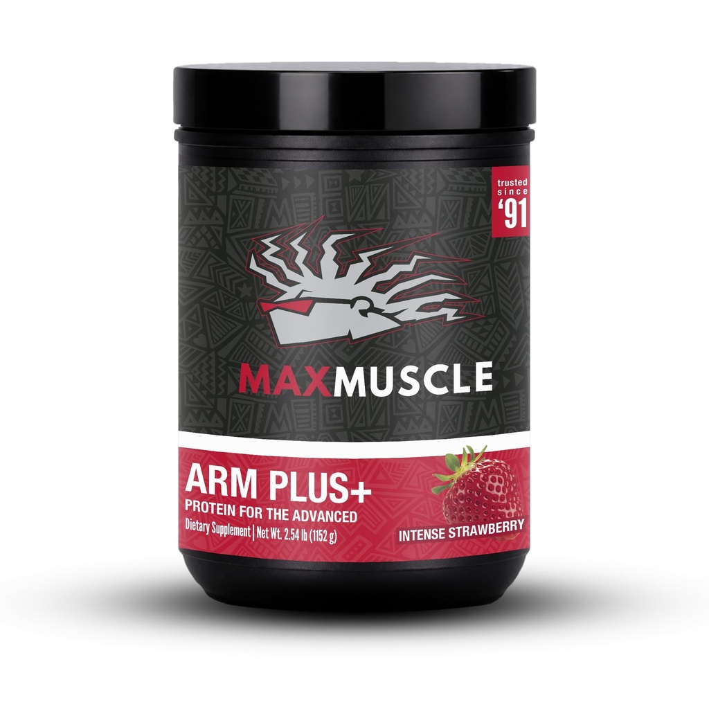 Max Muscle Arm Plus+ Anabolic Recovery Matrix | 25g Protein, 8g Bcaas, 3g Creatine Monohydrate | Whey Protein, Amino Acids, Antioxidants, Glutamine, Electrolytes (Intense Strawberry, 2.54 lb)