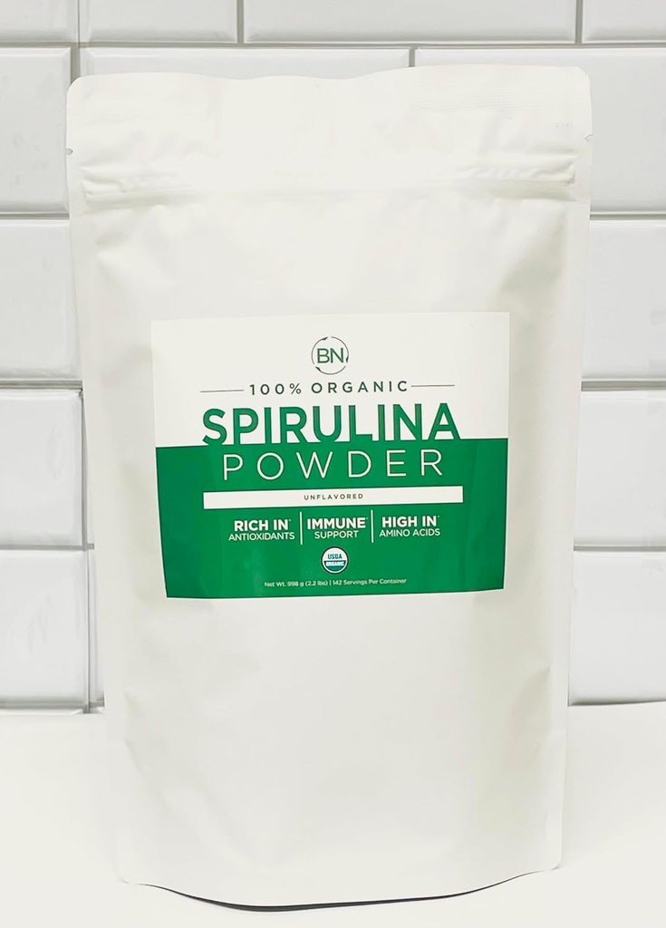 Spirulina Powder Organic 1kg/2.2lb -285 Serving 3,5g Serving Size - USDA Certified - RAW Nutriënt Dense Over 70% Proteïne Per Serving - Purest Source Vegan Protein - Superfood