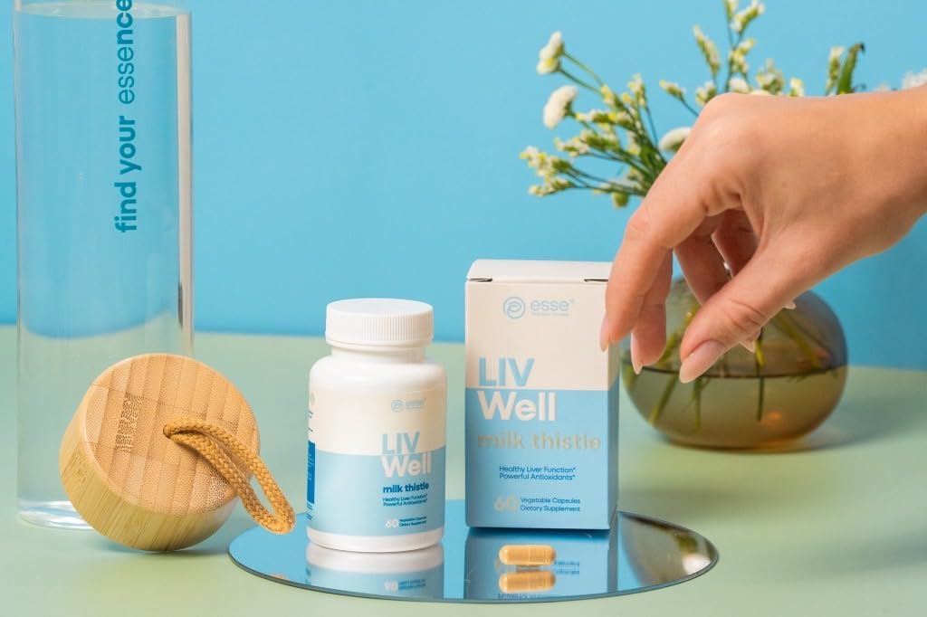 ESSE Vegan Milk Thistle Supplement met Sesam en Artichoke Extract - Geavanceerde HPLC getest op zuiverheid - 80% Silymarin distel voor leverreiniging Detox & Repair Plus Gezonde huid ondersteuning, 60 capsules