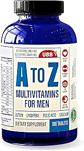A tot Z Multivitamine en Multiminerale Supplement voor mannen - 3 maanden levering - Vitaminen A C D E K B1 B2 B6 B12 Magnesium Calcium Biotin Kalium Zink - Antioxidanten voor hart en immuungezondheid (100 telling)