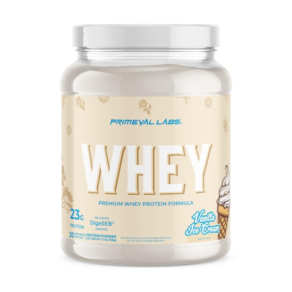 Primeval Labs Pure Whey Protein Concentrate | Muscle Growth & Recovery | Easy to Mix Formula | Ice-Cream Vanilla | 20 Servings