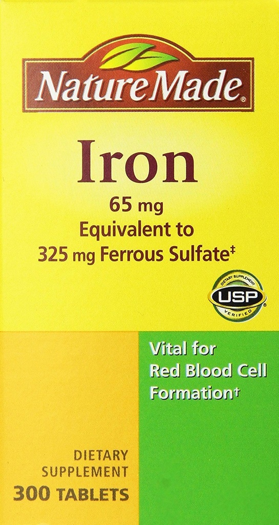 Nature Made Iron 65mg, equivalent aan 325 mg Ferrous Sulfate - 300 tabletten